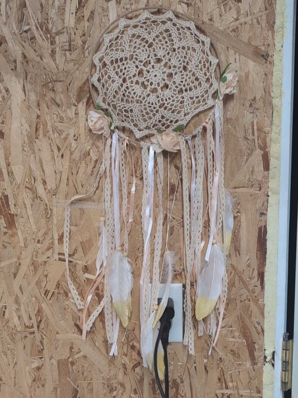 Boho Crochet Dreamcatcher Wall Hanging - Cream